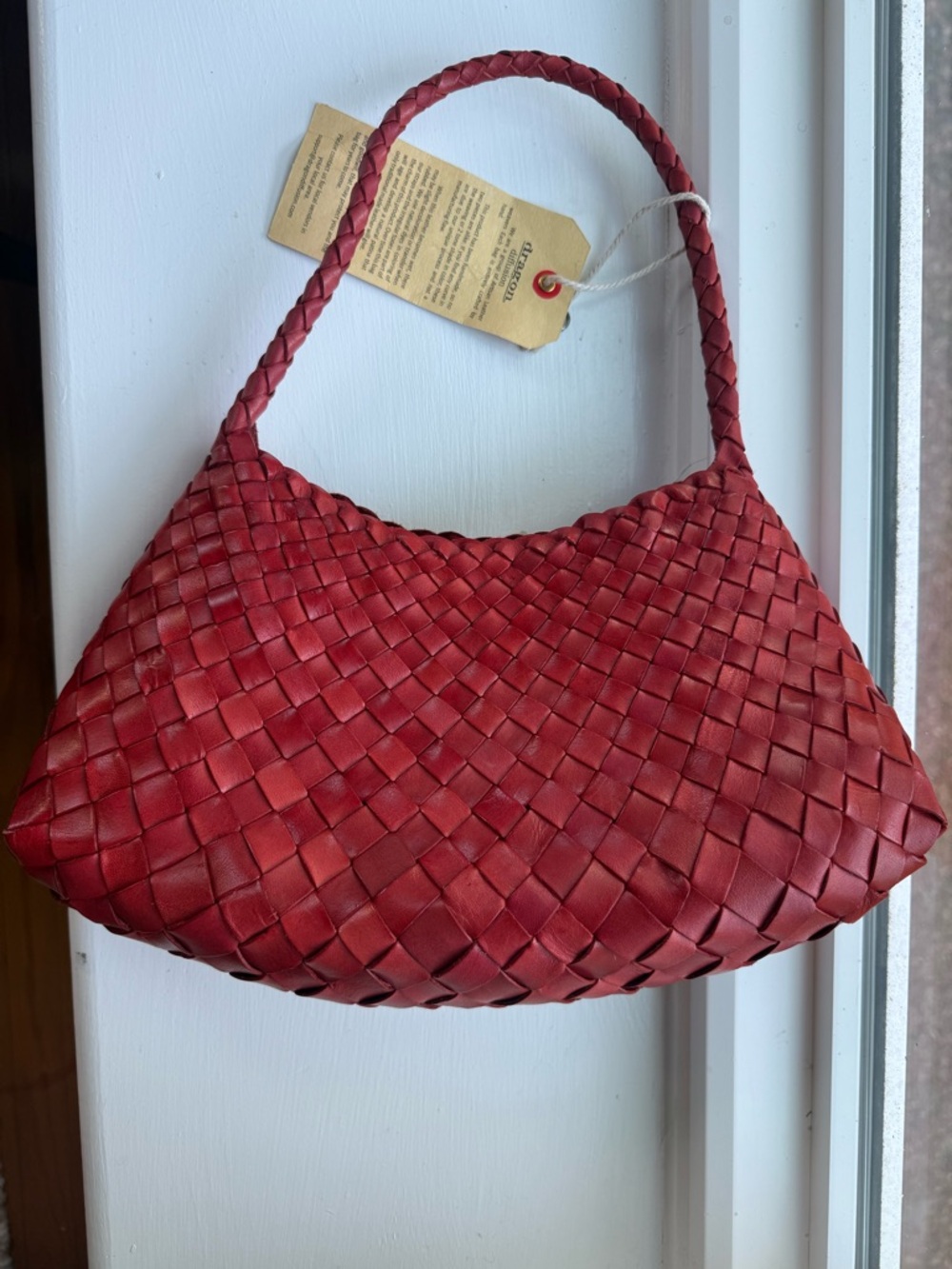 Dragon Diffusion Poppy Red Rosanna Leather Woven Shoulder Bag NWT